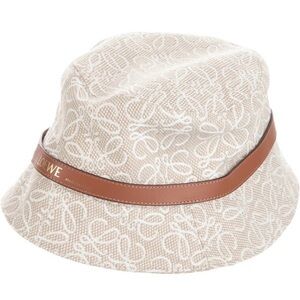 Loewe Cream Monogram Bucket Hat with Tan Leather Band